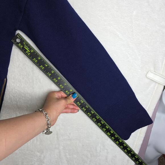 J.Crew Collection SzSm Shawl Bonded Wool Popover Navy Side Zips Sweater Simple - Picture 7 of 16